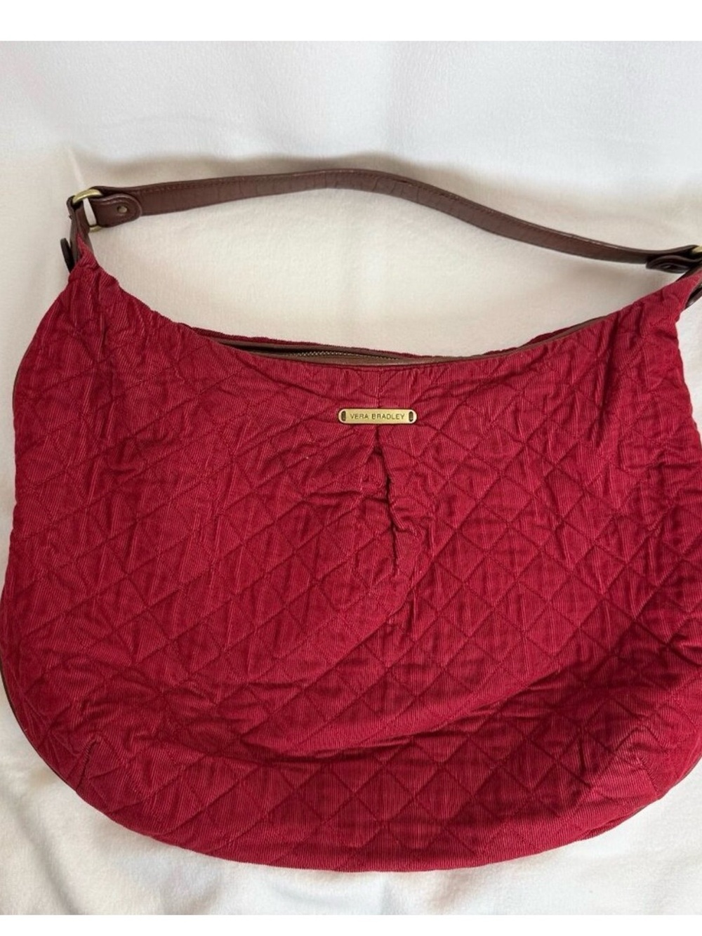 Vera Bradley Retired Quilted Chili Red Shoulder  HoboBag with BrownStrap&Tassels